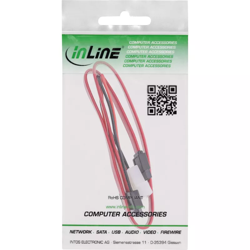 InLine Slimline SATA kabelis, plonas SATA 13 kontaktų (7+6) kabelio pusė prie SATA+maitinimas, 0,4 m