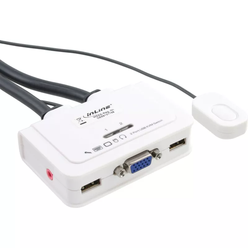 InLine KVM jungiklis 2 prievadų VGA USB su garsu, 2048 x 1536 taškų, juoda, balta