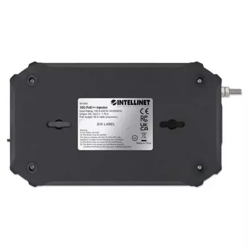 Intellinet 10G PoE++ injektorius, vienas 95 W prievadas, IEEE 802.3bt (4PPoE) atitinkantis, metalinis korpusas, montavimo ant sienos galimybė
