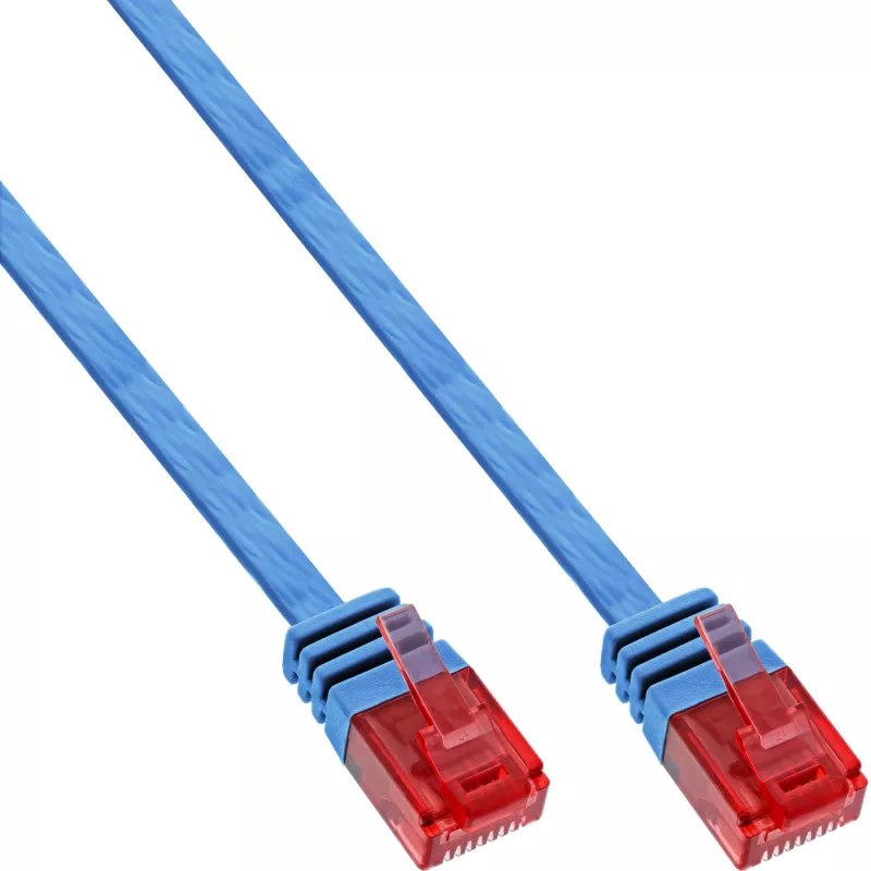InLine plokščias itin plonas jungiamasis kabelis U/UTP Cat.6 paruoštas gigabitiniam ryšiui mėlynas 10 m