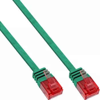 InLine Plokščias Itin Plonas Jungiamasis Kabelis U/UTP Kat.6 Gigabitinis parengtas žalias 10m