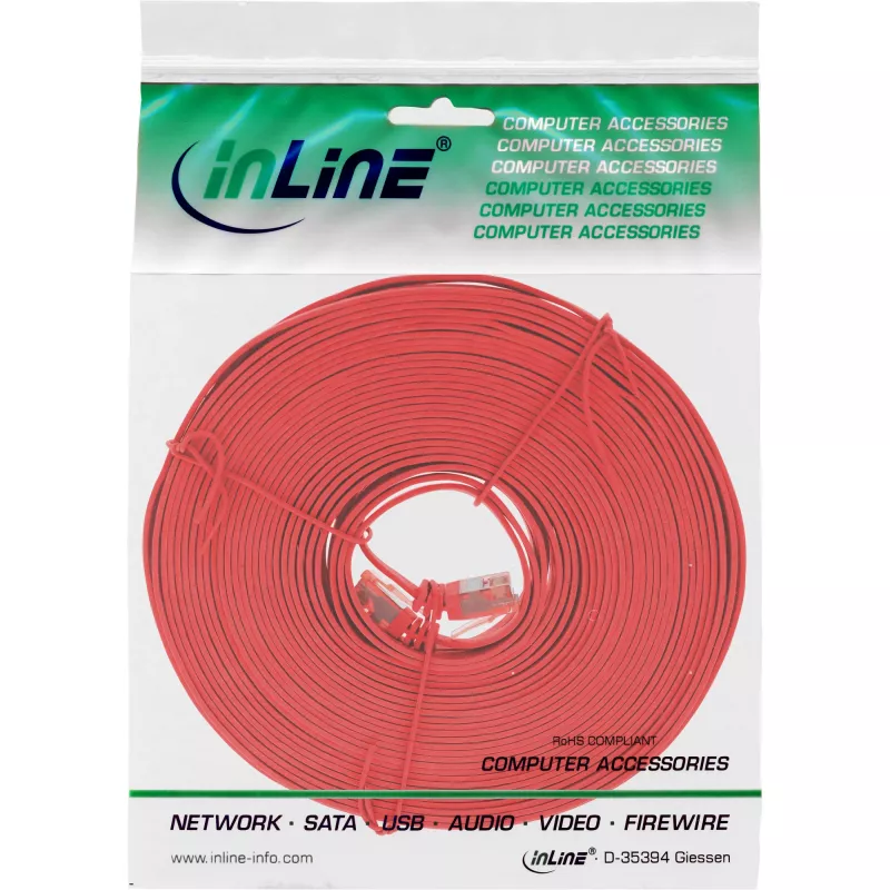 InLine plokščias Ultraslim komutacinis kabelis U/UTP Cat.6 Gigabit ready red 10m