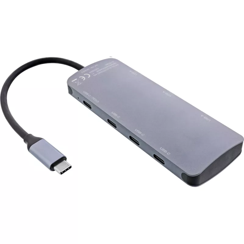 InLine USB 3.2 Gen.2 šakotuvas, 4x USB-C + 3x USB-A, PD 100W, aliuminis, pilkas