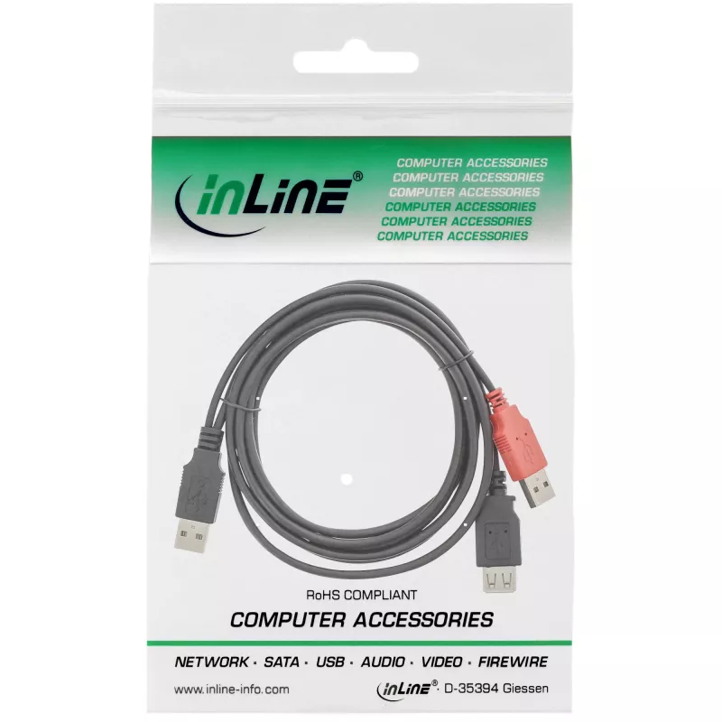 USB 2.0 Y laidas 2x A tipo kištukas/lizdas InLine 34510Z 0,2 m