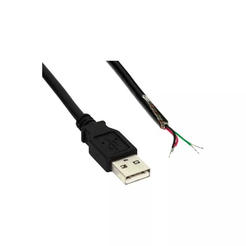 InLine USB 2.0 laidas, A tipo kištukas / atviri galai, juodas, 2 m