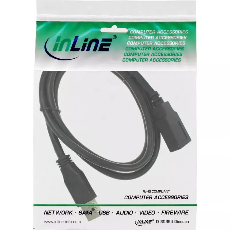 InLine USB 3.0 laido ilgintuvas A kištukas/lizdas juodas 1 m 5 Gbit/s