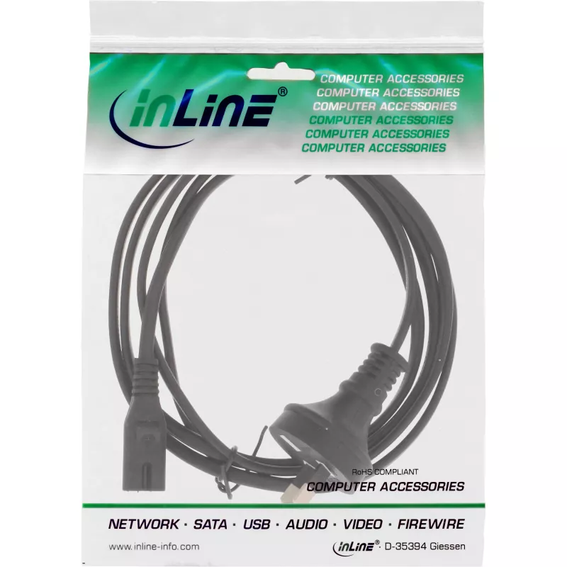 InLine maitinimo laidas, , Australijos kištukas į Euro8 kištuką, juodas, 1,8 m