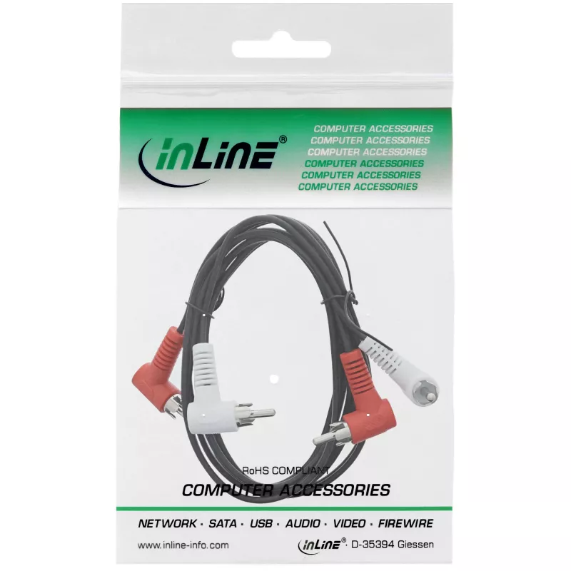 InLine garso kabelis 2x RCA M/M kampinis 1,2 m juodas 89929 Intos