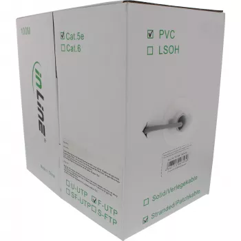 InLine komutacinis kabelis F/UTP Cat.5e AWG26 CCA PVC pilkas 100m