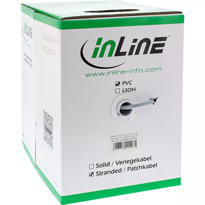 „InLine“ komutacinis kabelis SF/UTP Cat.5e AWG26 CCA PVC pilkas 100 m