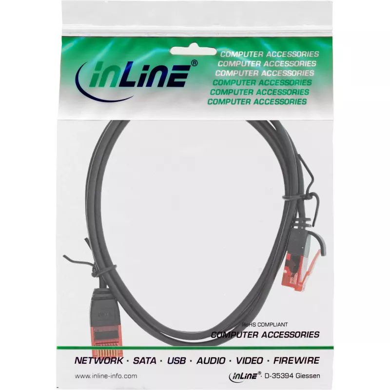 InLine plonas komutacinis kabelis, U/UTP, Cat.6, juodas, 1,5 m