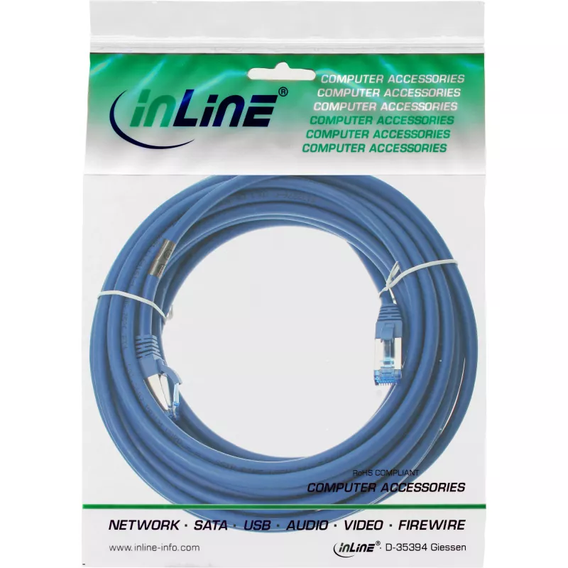 InLine komutacinis kabelis S/FTP PiMF Cat.6A be halogenų 500MHz mėlynas 15m