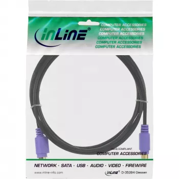 InLine PS/2 kabelis, , M/F, juodas/violetinis, paauksuoti kontaktai, 2 m