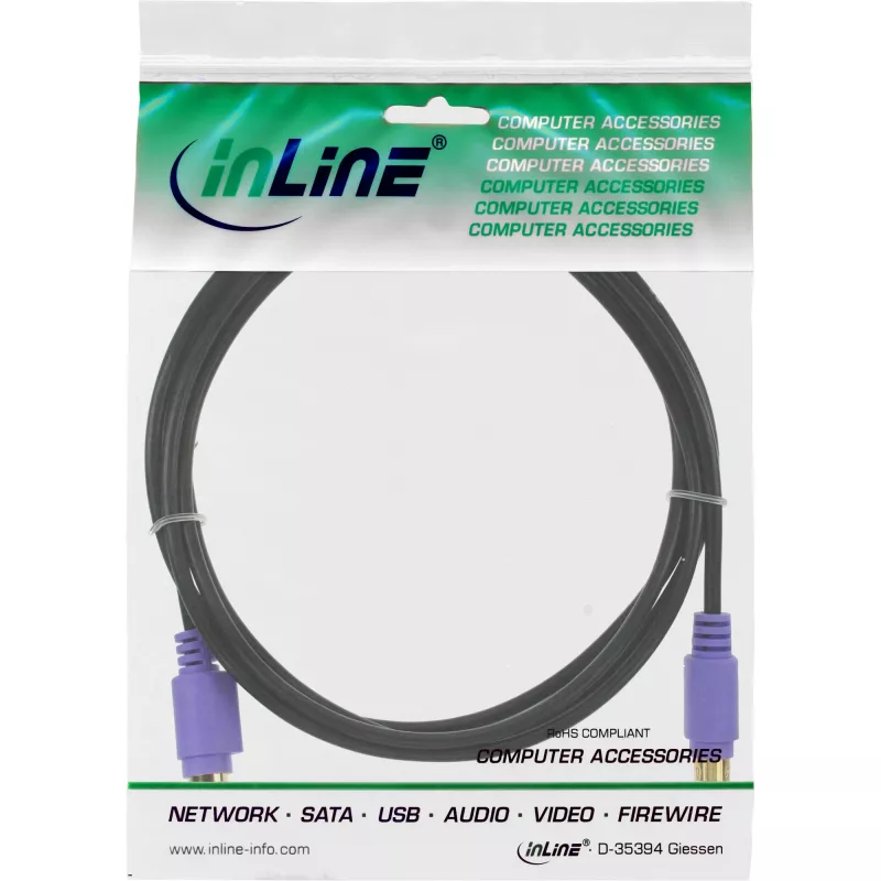 InLine PS/2 kabelis, , M/F, juodas/violetinis, paauksuoti kontaktai, 2 m