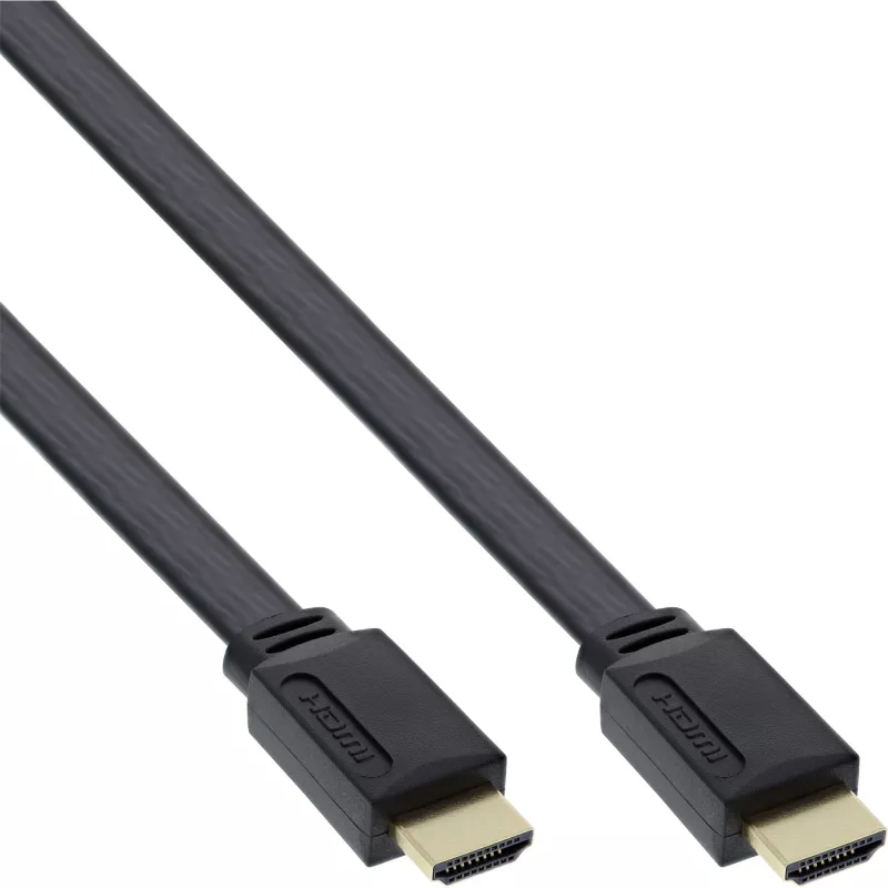 InLine HDMI plokščias kabelis High Speed kabelis su Ethernet, paauksuotas, juodas, 10 m