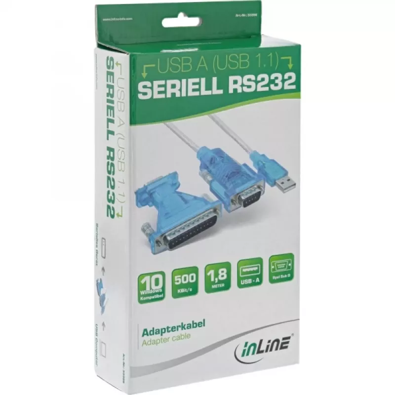 InLine USB į nuoseklųjį adapterio kabelis USB Type A kištukas / DB9 kištukas 1,8 m