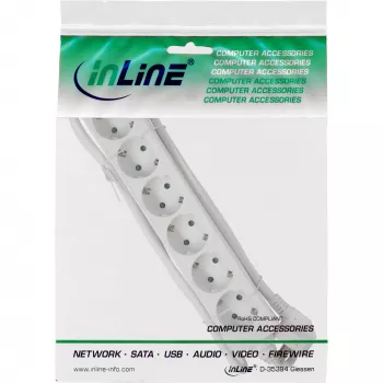 InLine kištukinis lizdas, 6 krypčių įžeminimo kontaktas CEE 7/3, baltas, 1,5 m