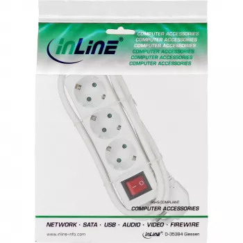 InLine kištukinis lizdas, 3 vietų apsauginis kontaktas CEE 7/3, su jungikliu, baltas, 5 m