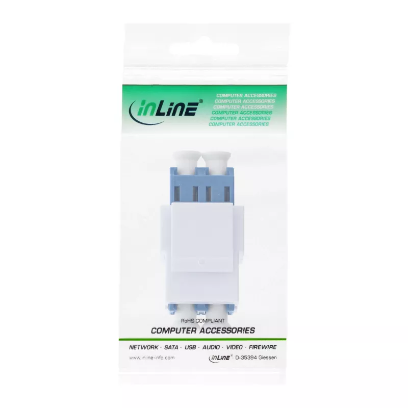 InLine FO Keystone Snap-in adapteris baltas, duplex LC/LC, SM, keraminė įvorė, mėlynas