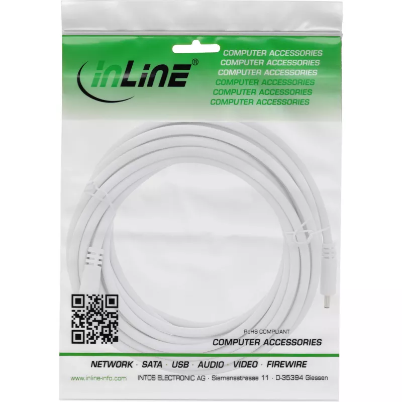 InLine DC ilginamasis laidas, DC kištukas/lizdas 3,5x1,35 mm, AWG 18, baltas 3 m