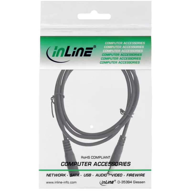 „InLine“ nuolatinės srovės ilginamasis laidas, nuolatinės srovės kištukas/lizdas 5,5 x 2,1 mm, AWG 18, juodas, 2 m