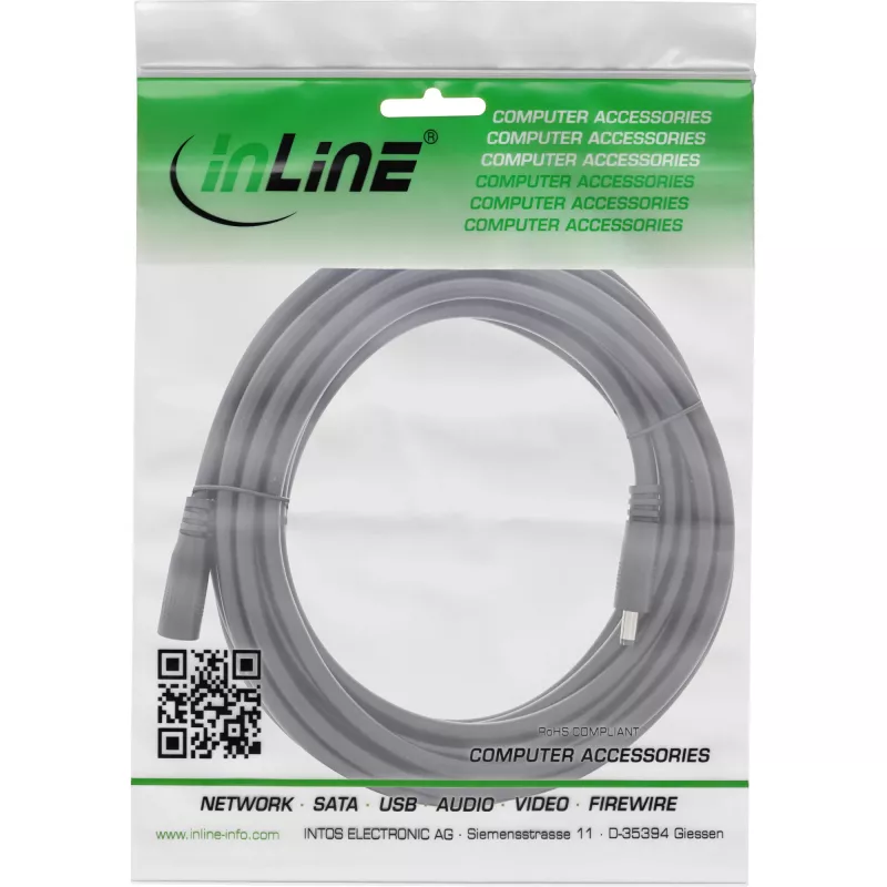 InLine nuolatinės srovės ilgintuvas, DC kištukas/lizdas 4,0x1,7 mm, AWG 18, juodas 5 m