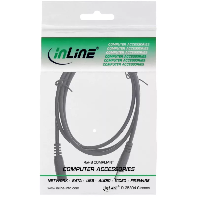 „InLine“ nuolatinės srovės ilginamasis laidas, kintamosios srovės kištukas / lizdas 4,0 x 1,7 mm, AWG 18, juodas, 1 m
