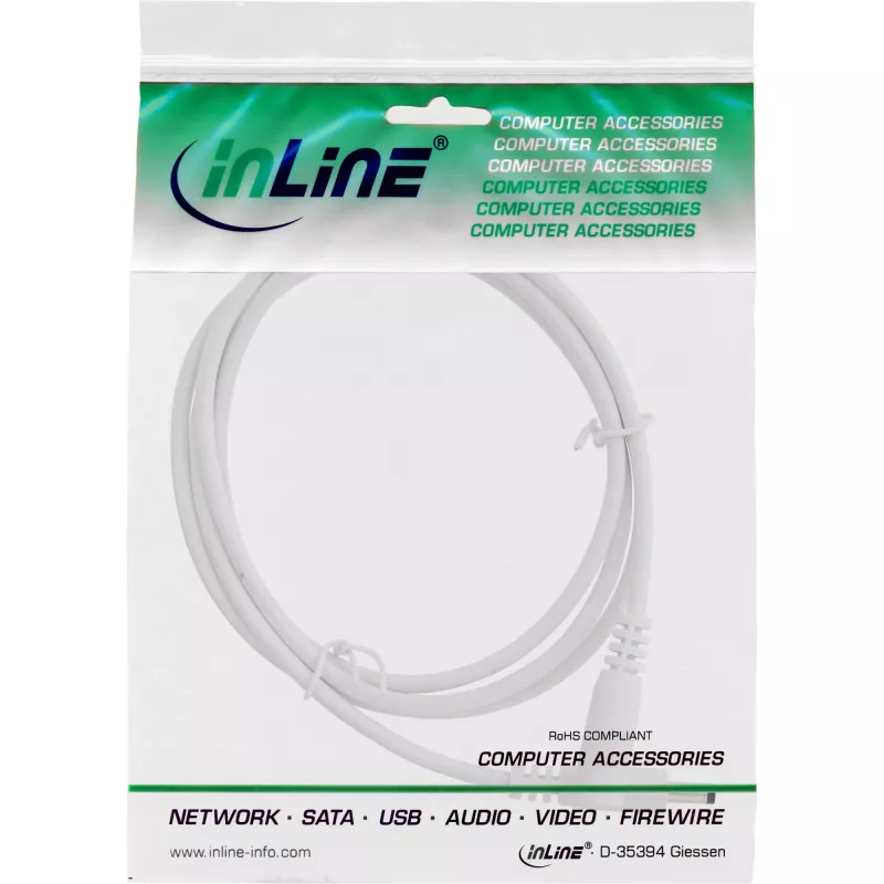 InLine DC ilginimo laidas, DC kištukas/lizdas 4,0x1,7 mm, AWG 18, baltas, 1 m