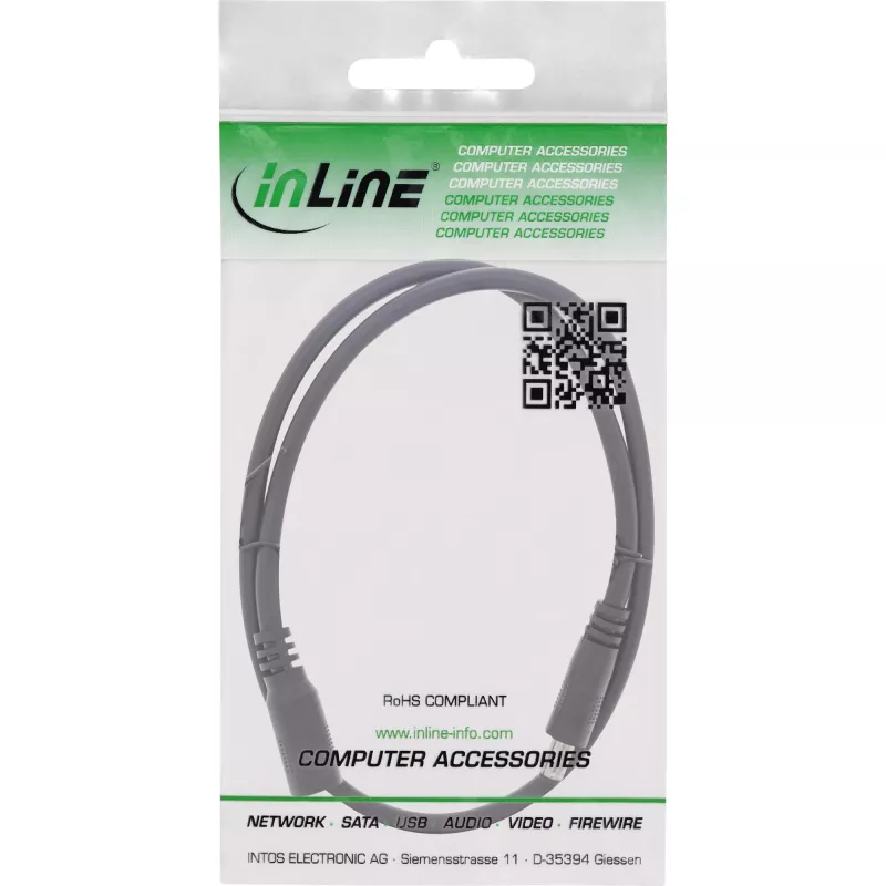 InLine nuolatinės srovės ilginamasis laidas, DC jungtys (vyriška/moteriška) 5,5x2,5mm, AWG 18, juodas 2m