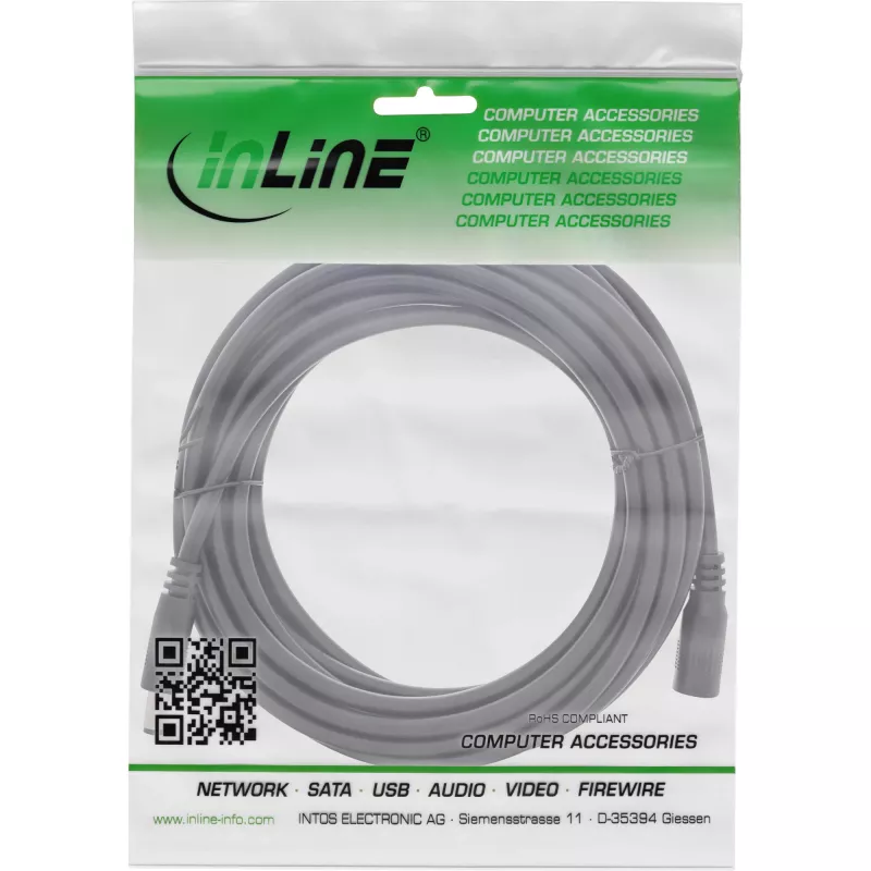 InLine DC ilginamasis laidas, DC kištukas/lizdas 5,5x2,5 mm, AWG 18, juodas 5 m