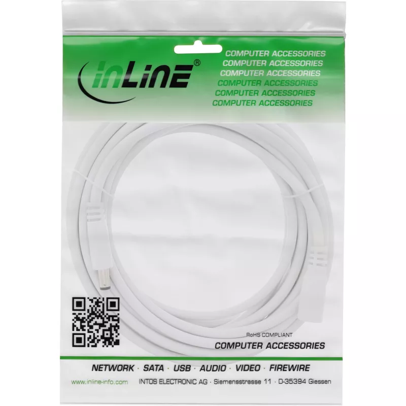 InLine DC ilginimo laidas, DC kištukas/lizdas 5,5x2,5 mm, AWG 18, baltas 5 m