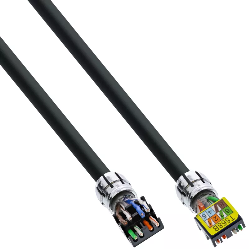„InLine“ komutacinis kabelis, U/UTP, Cat.6A, be halogenų, AWG23 varis, juodas, 50 m