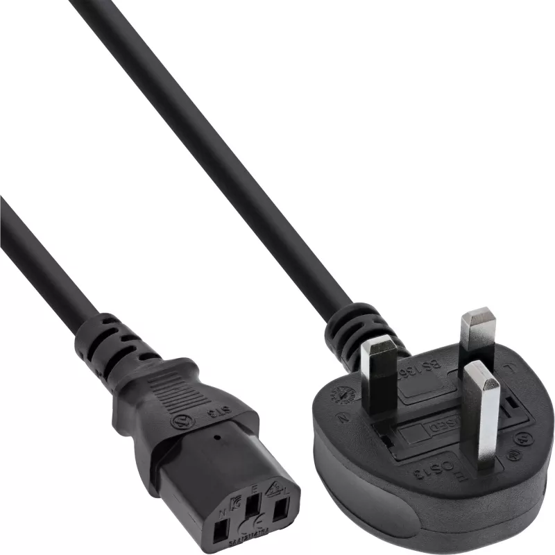 InLine maitinimo laidas, Angliškas kištukas / 3 kontaktų IEC C13 kištukas, 1 m