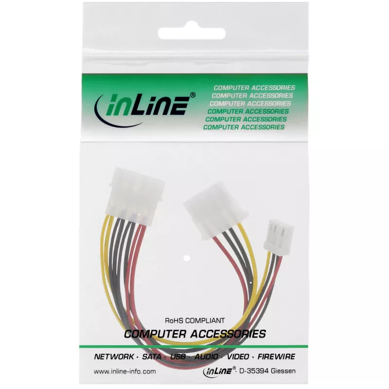 InLine vidinis maitinimo Y laidas 1x 5,25 col. Molex / 1x 5,25 col. Molex + 1x 3,5 col. diskelių