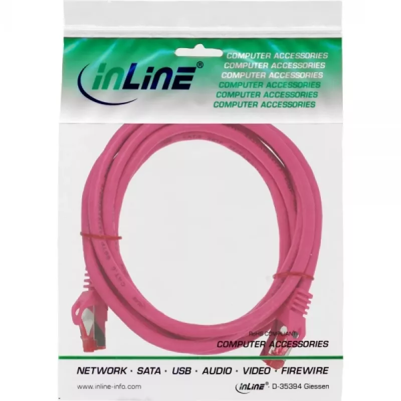InLine komutacinis kabelis S/FTP PiMF Cat.6 250MHz PVC varis rožinis 5m