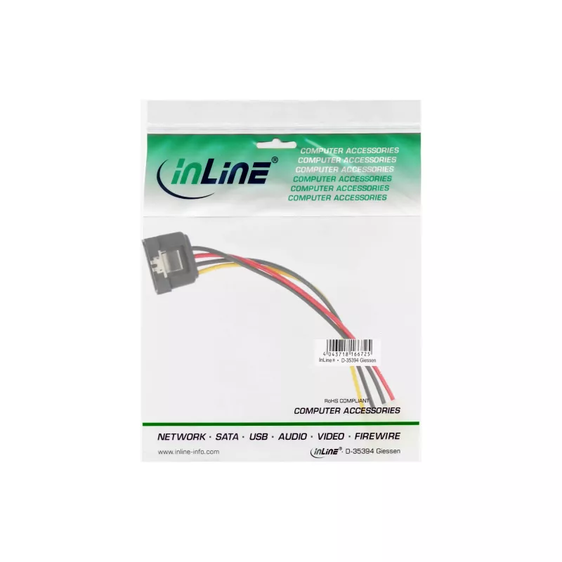 InLine SATA maitinimo adapterio laidas 4 kontaktų Molex / 15 kontaktų SATA su skląsčiu 0,30 m