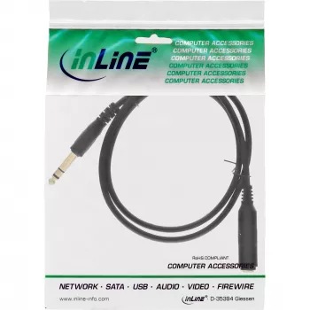 InLine ausinių ilginamasis laidas 6,3 mm stereofoninis M/F, paauksuotas, juodas, 3 m