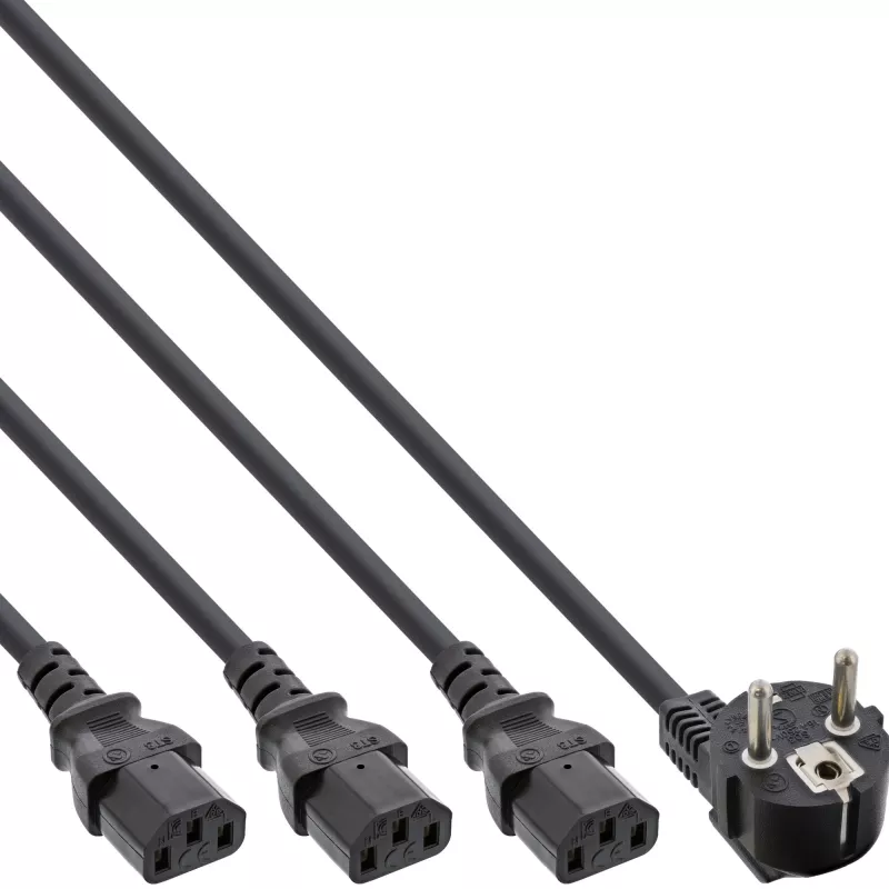 “InLine” Y maitinimo laidas 1x CEE 7/7 kampinis / 3x 3 kontaktų IEC C13 kištukas, v3 (2m+1/3/2m)