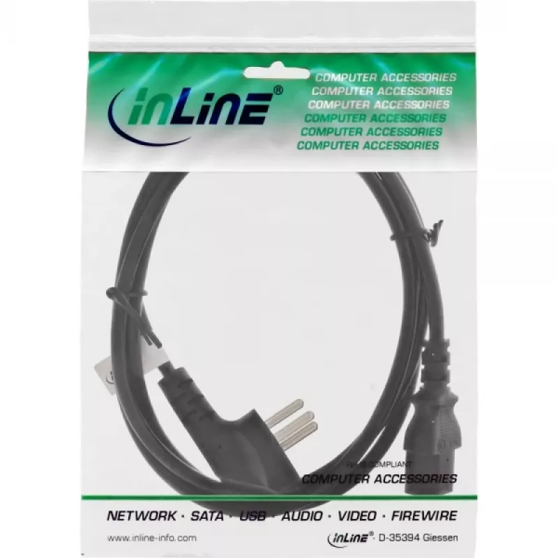Maitinimo kabelis InLine 16652H Izraelio tipo H 3 kontaktų IEC C13 kištukas 1,8 m
