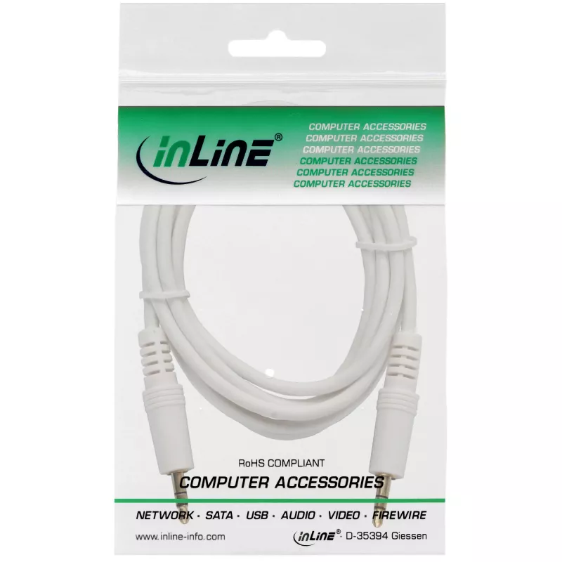 „InLine“ garso laidas 3,5 mm stereofoninis kištukas / kištukas, baltas/auksinis, 1 m, 3,5 mm, kištukas, 3,5 mm, kištukas, 1 m, balta