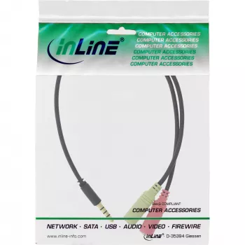 InLine garso ausinių adapterio laidas 3,5 mm kištukas 4 kontaktų / 2x 3,5 mm, juodas, 2 m