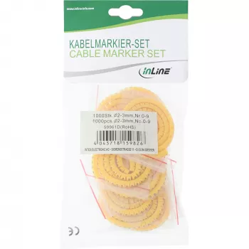 Kabelių žymėjimo žiedeliai InLine 5,2–10 mm, skaitmenys 0–9, 1000 vnt., geltoni