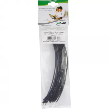 Termiškai susitraukiantis vamzdelis InLine 200 mm, susitraukimo santykis 2 mm → 1 mm, 20 vnt., juodas