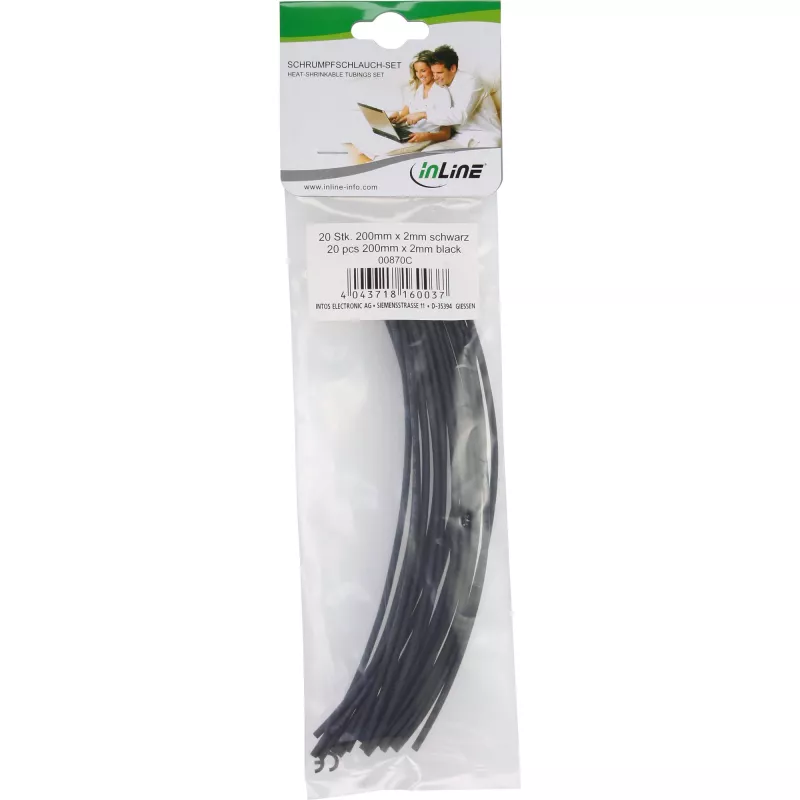 Termiškai susitraukiantis vamzdelis InLine 200 mm, susitraukimo santykis 2 mm → 1 mm, 20 vnt., juodas