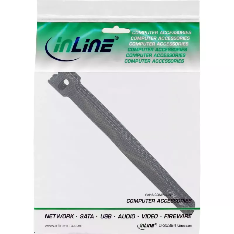 InLine kabelių juostelės dirželiai kabliukas-kilpa tvirtinimo juosta 180x12mm 10 vnt. juoda
