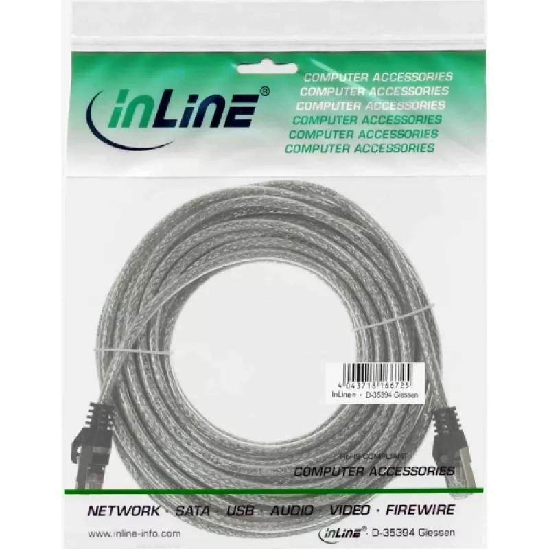 InLine komutacinis kabelis SF/UTP Cat.5e transparent 7.5m, 7.5 m, Cat5e, SF/UTP (S-FTP), RJ-45, RJ-45, Transparent