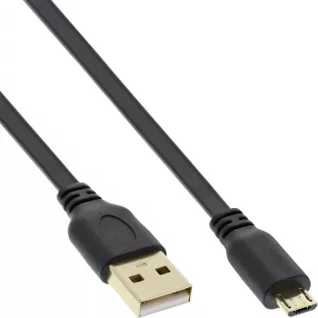 InLine Micro USB 2.0 plokščias laidas USB A / Micro-B, juodas / auksinis, 1m