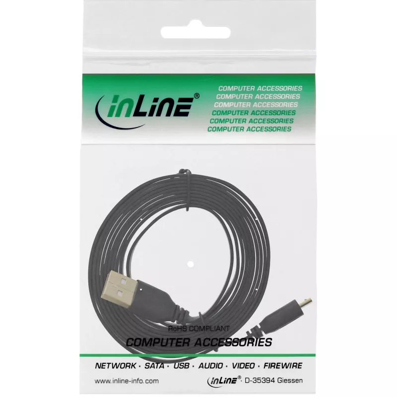 InLine Micro USB 2.0 plokščias laidas USB A / Micro-B, juodas / auksinis, 1m
