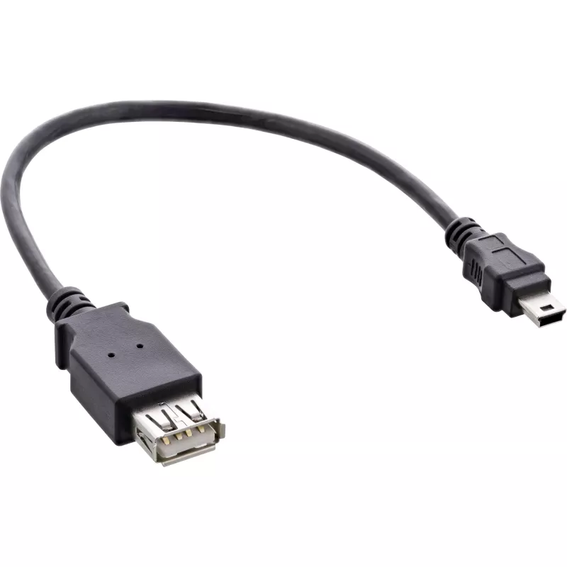InLine USB 2.0 laidas A lizdas / Mini 5 kontaktų kištukas 0,2 m, 0,2 m, Mini-USB B, USB A, USB 2.0, Kištukas/Lizdas, Juodas