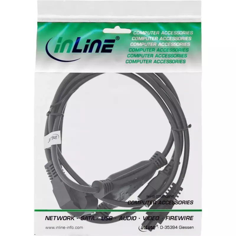 InLine Y maitinimo kabelis CEE 7/7 kištukas kampinis / 3 kontaktų IEC C13 ir C5 kištukai, 2 m